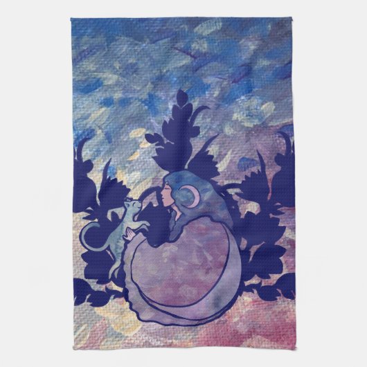 Cat Witch Moon Goddess Wiccan Theedoek (Verticaal)