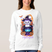 Cat Witch Pumpkin Hoodie, Spooky Halloween Trui (Voorkant)