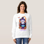 Cat Witch Pumpkin Hoodie, Spooky Halloween Trui (Voorkant volledig)