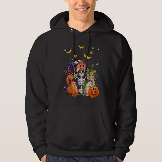 Cat Witch Scary Pumpkin Bat Skeleton Magical Hallo Hoodie (Voorkant)
