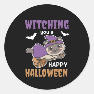 Cat Witch Witches die je een Happy Halloween hecht Ronde Sticker