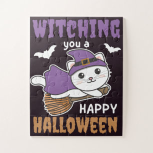 Cat Witch Witches die je een Happy Halloween J bij Legpuzzel