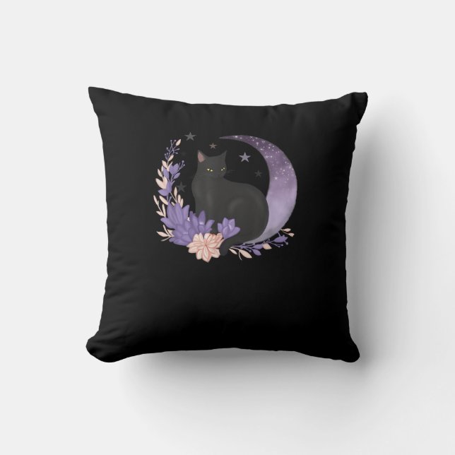 Cat Witchy Moon Flowers Pastel Goth Goblincore Kussen (Voorkant)