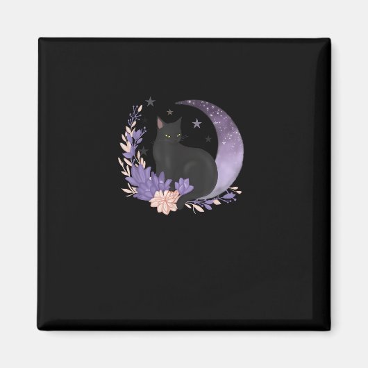 Cat Witchy Moon Flowers Pastel Goth Goblincore Magneet (Voorkant)