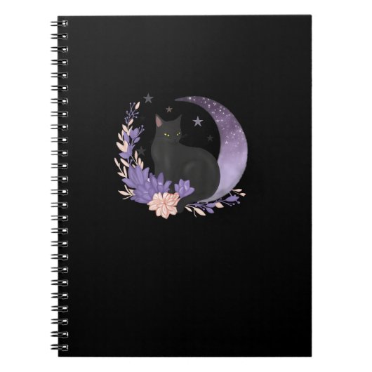 Cat Witchy Moon Flowers Pastel Goth Goblincore Notitieboek (Voorkant)