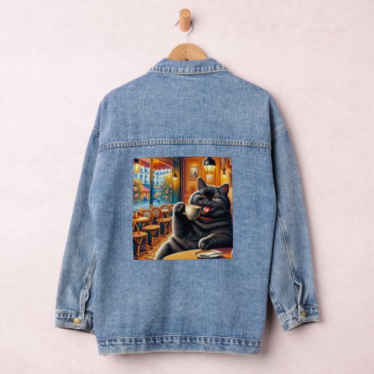 Cat with a coffee cup in Cafe Denim Jacket (Hangar)