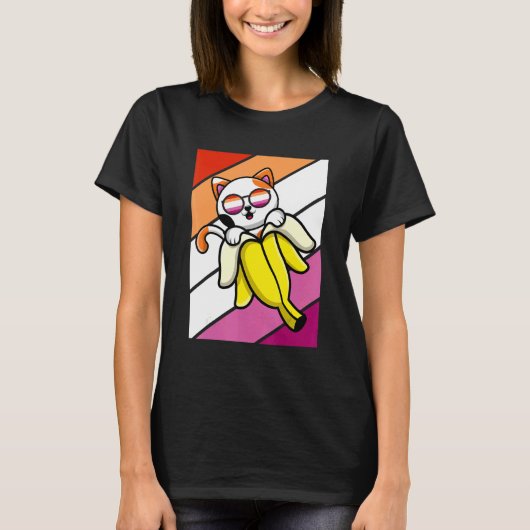 Cat With Banana Pride Lesbian Flag LGBTQ Proud All T-shirt (Voorkant)