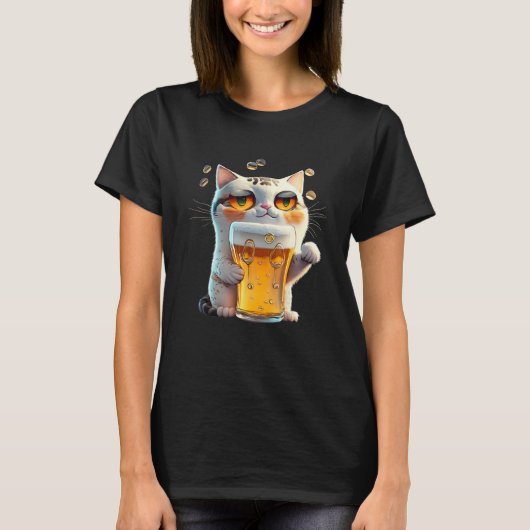 Cat With Beer Drinking Party Dad Mom From Son Dau T-shirt (Voorkant)