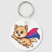Cat with Bisexual Pride Cape - Schattige Bi-ontwer Sleutelhanger (Voorkant)