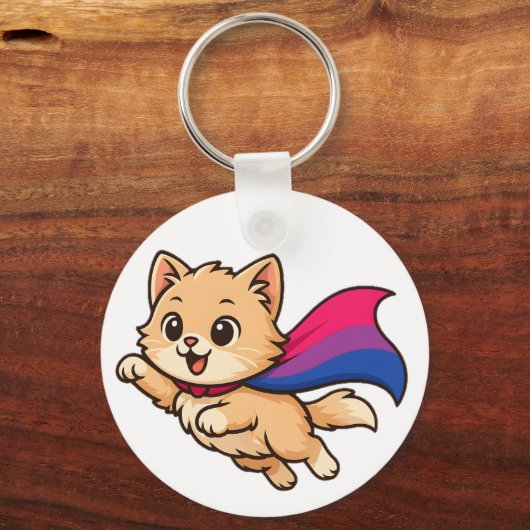 Cat with Bisexual Pride Cape - Schattige Bi-ontwer Sleutelhanger (Achterkant)