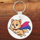 Cat with Bisexual Pride Cape - Schattige Bi-ontwer Sleutelhanger (Voorkant)