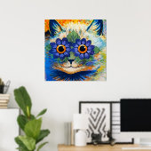 "Cat With Blue Petals" van Louis Wain Poster (Thuiskantoor)
