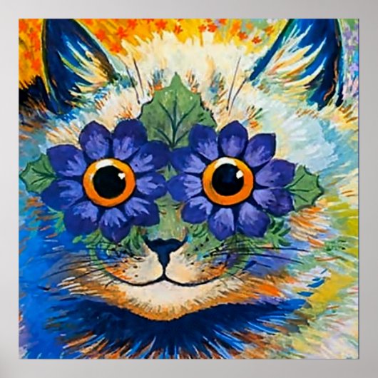 "Cat With Blue Petals" van Louis Wain Poster (Voorkant)