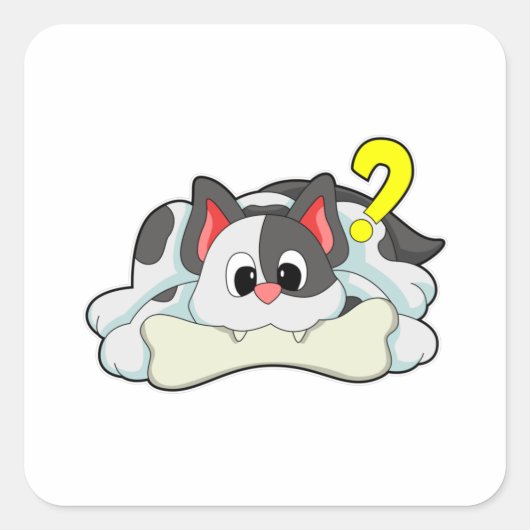 Cat with Bone Vierkante Sticker (Voorkant)