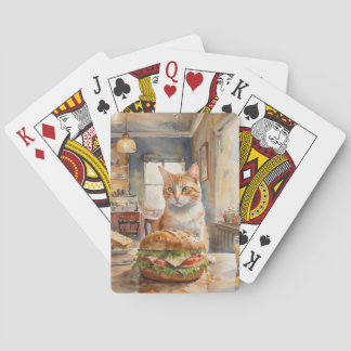 Cat with Burger Playing Card「猫とハンバーガーのかわいいトランプ」 Pokerkaarten
