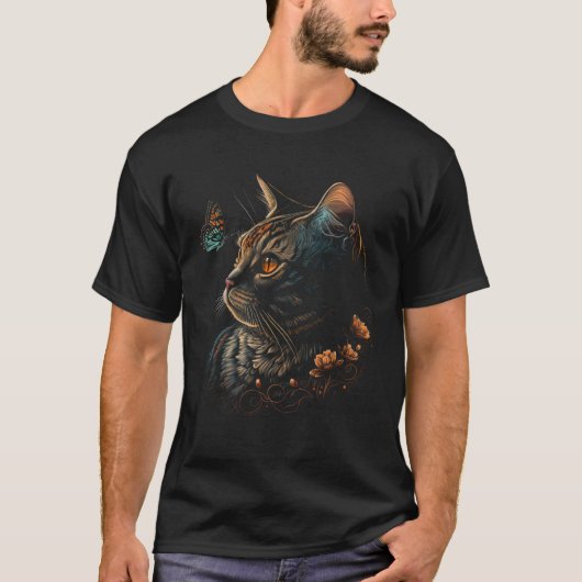 Cat With Butterfly Black Cat Butterfly T-shirt (Voorkant)