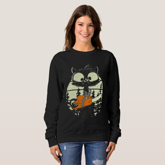 Cat With Chainsaw Cute Lumberjack Forester Cat Trui (Voorkant volledig)