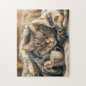 Cat with coffee and book in cozy blanket legpuzzel (Verticaal)