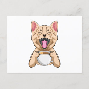 Cat with Cup of Coffee Briefkaart