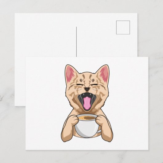 Cat with Cup of Coffee Briefkaart (Voorkant / Achterkant)