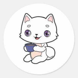 Cat with Cup of Coffee Ronde Sticker