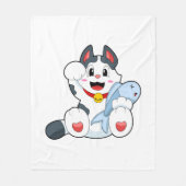 Cat with Fish Fleece Deken (Voorkant)