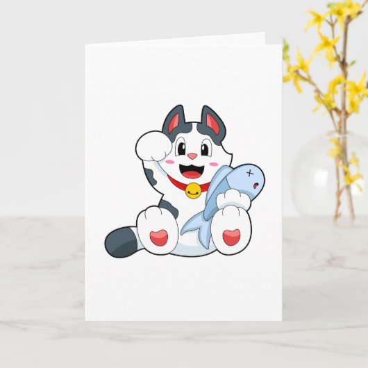 Cat with Fish Kaart (Gele Bloem)