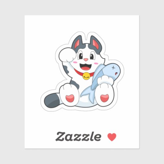 Cat with Fish Sticker (Vel)