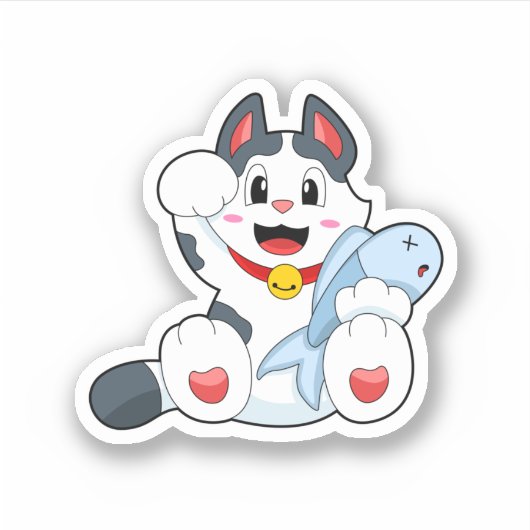 Cat with Fish Sticker (Voorkant)