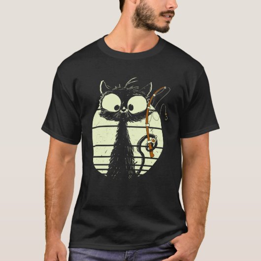 Cat With Fishing Rod Fishing Cat Cute Cat T-shirt (Voorkant)