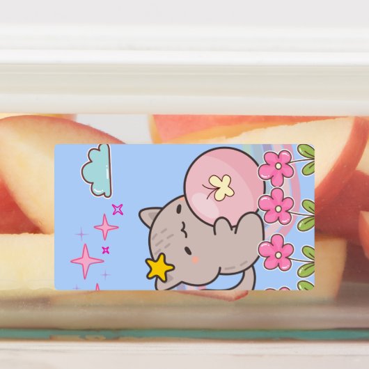 cat  with flowers labels (Aangebracht)