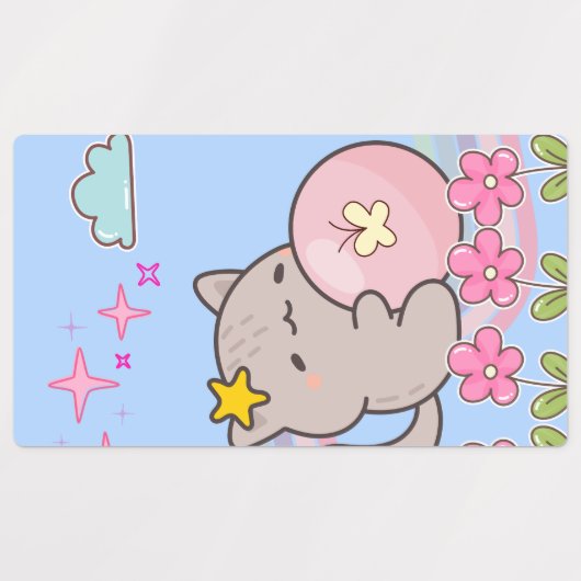 cat  with flowers labels (Design 1)