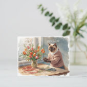 Cat with Flowers  Winter Christmas Collection Feestdagenkaart (Staand voorkant)