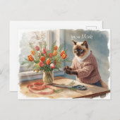 Cat with Flowers  Winter Christmas Collection Feestdagenkaart (Voorkant / Achterkant)