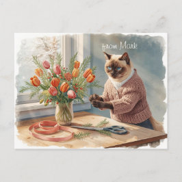 Cat with Flowers  Winter Christmas Collection Feestdagenkaart