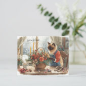 Cat with Flowers  Winter Christmas Collection Feestdagenkaart (Staand voorkant)