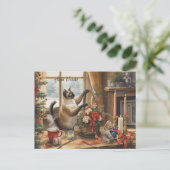 Cat with Flowers  Winter Christmas Collection Feestdagenkaart (Staand voorkant)