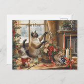 Cat with Flowers  Winter Christmas Collection Feestdagenkaart (Voorkant / Achterkant)