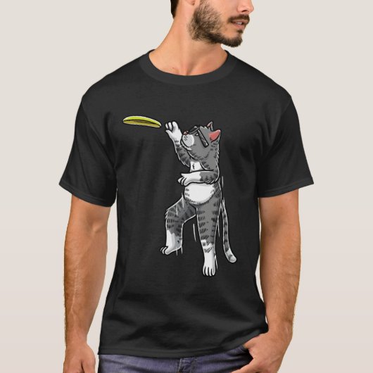 Cat With Flying Frisbee Disc Golf Frisbee Player T T-shirt (Voorkant)