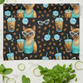 Cat with Ice Coffee for Siamese Cat Lovers Theedoek (Gevouwen)