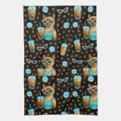 Cat with Ice Coffee for Siamese Cat Lovers Theedoek (Verticaal)