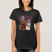 Cat With Irish Setter Sunglasses American Flag 4th T-shirt (Voorkant)