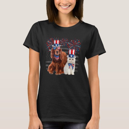 Cat With Irish Setter Sunglasses American Flag 4th T-shirt (Voorkant)