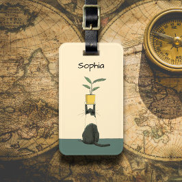 Cat with Plant Bagagelabel