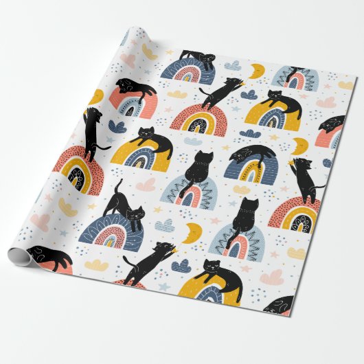 Cat With Rainbow Pattern Design Cadeaupapier (Uitgerold)