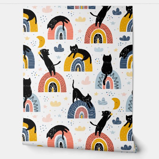 Cat With Rainbow Pattern for Your Kid Room Behang (Afrollen)