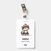 Cat with Red Hearts Cute and Fun Badge (Back with Clip)