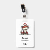Cat with Red Hearts Cute and Fun Badge (Front with Clip)