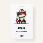 Cat with Red Hearts Cute and Fun Badge (Achterkant)
