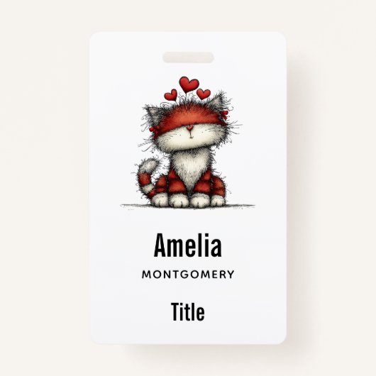 Cat with Red Hearts Cute and Fun Badge (Voorkant)